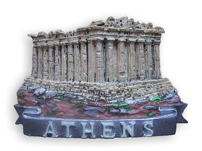 Сувениры из Афин, Греция. Сувенир из Афин в виде магнита на холодильник в форме Парфенона.