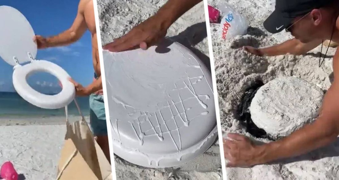 Турист показал, как с помощью сиденья от унитаза он делает тайник для вещей и напитков на пляже