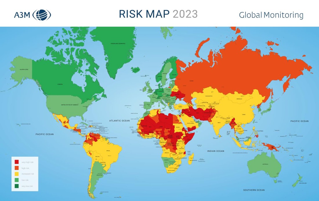 Опубликована карта стран, опасных для путешествий