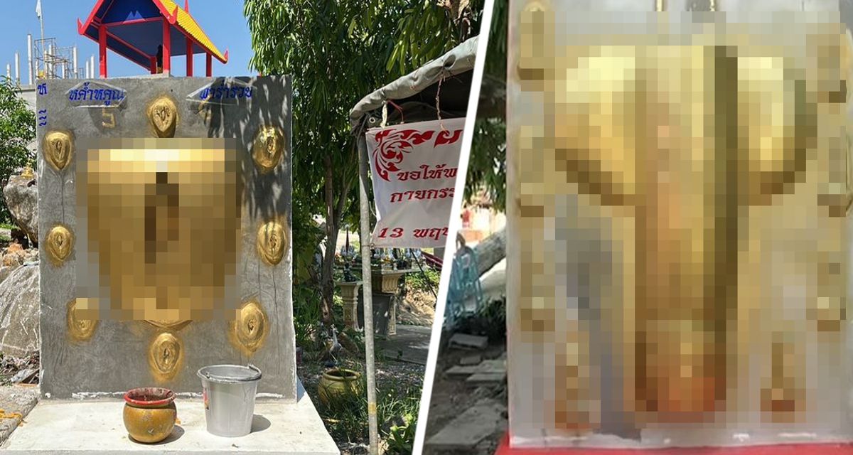 В Таиланде открыли гигантскую статую золотой вагины и фаллоса, туристы пошли к ним за удачей