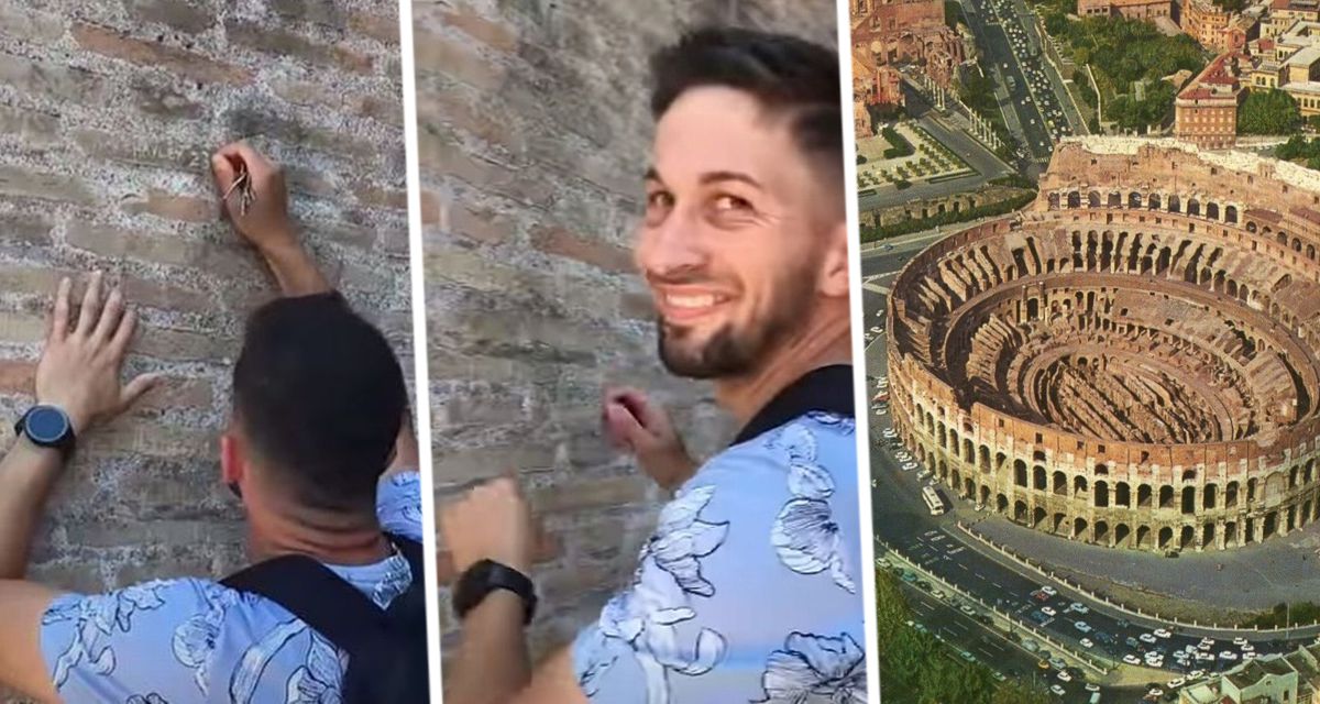 В Риме туристы поймали иностранца, вырезавшего имена на стене Колизея, назвав его засранцем