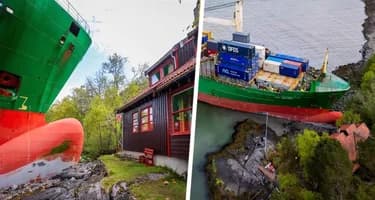 Капитан грузового судна, врезавшегося в чужой двор на берегу, заснул за штурвалом Капитан грузового судна, врезавшегося в чужой двор на берегу, заснул за штурвалом