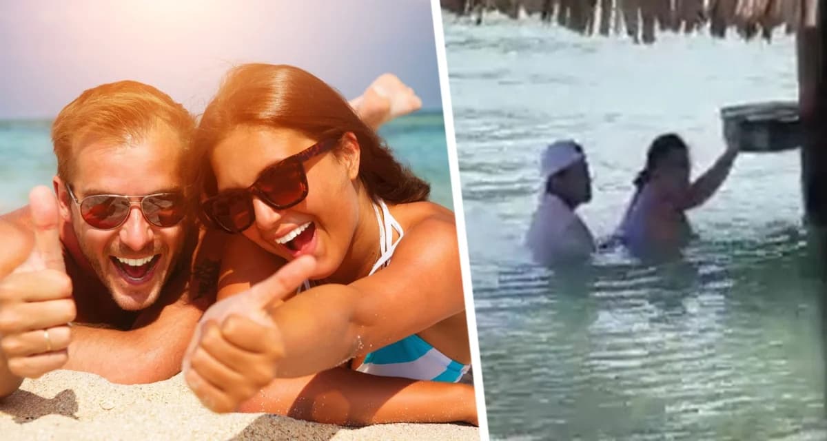 Туристы зашли в море и предались амурным утехам на глазах шокированной и хохочущей толпы Туристы зашли в море и предались амурным утехам на глазах шокированной и хохочущей толпы