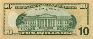 10 долларов США - оборотная сторона