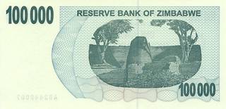 100000 зимбабвийских долларов - оборотная сторона