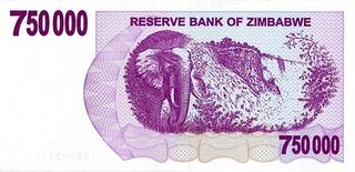 750000 зимбабвийских долларов - оборотная сторона