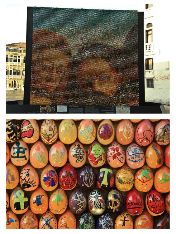 Италия - В Венеции в июле 2011г. проходил Биеннале. На фотографии представлена работа украинской художницы. Она составляет огромные полотна из разукрашенных яиц.