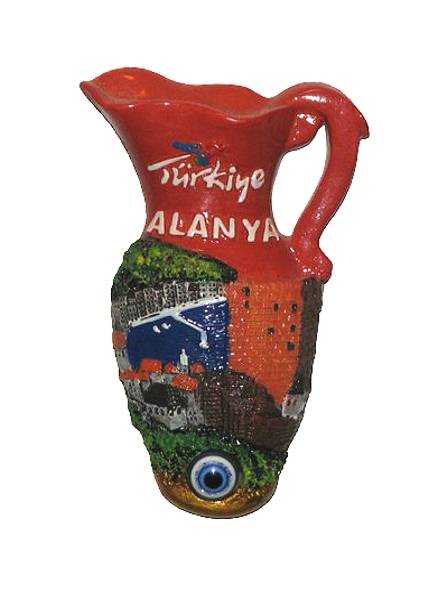 Сувениры из Аланьи, Турция. Керамический сувенирный кувшин в виде магнита на холодильник из Алании.