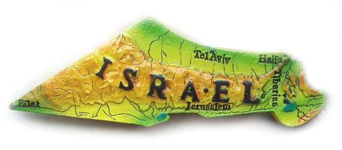 Сувениры из Эйлата, Израиль. Сувенир на память об отдыхе в Эйлате - магнит на холодильник в виде карты Израиля.