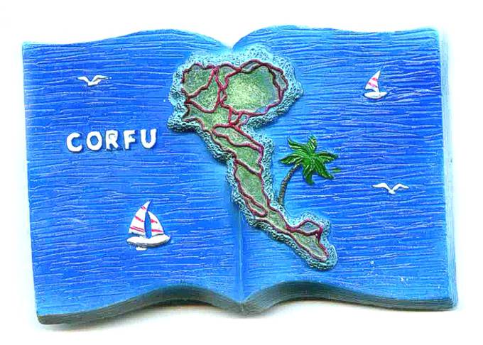 Сувениры из Корфу, Греция. Сувенир с Корфу - магнит на холодильник в виде открытой морской книги Корфу
