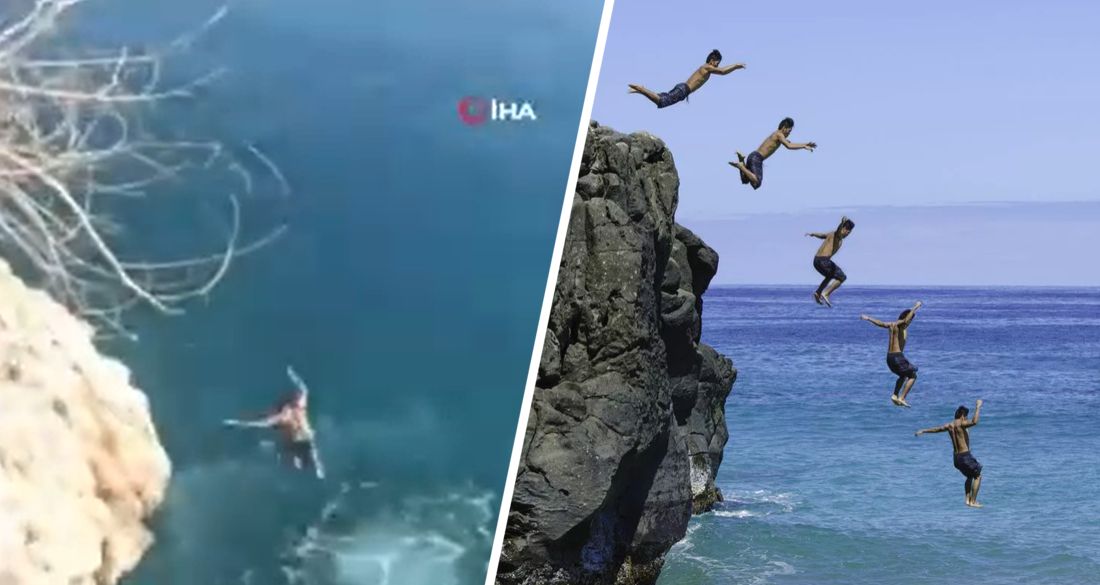 Русские забавы в Анталии: российский турист прыгнул c 20-метровой скалы в море. ВИДЕО