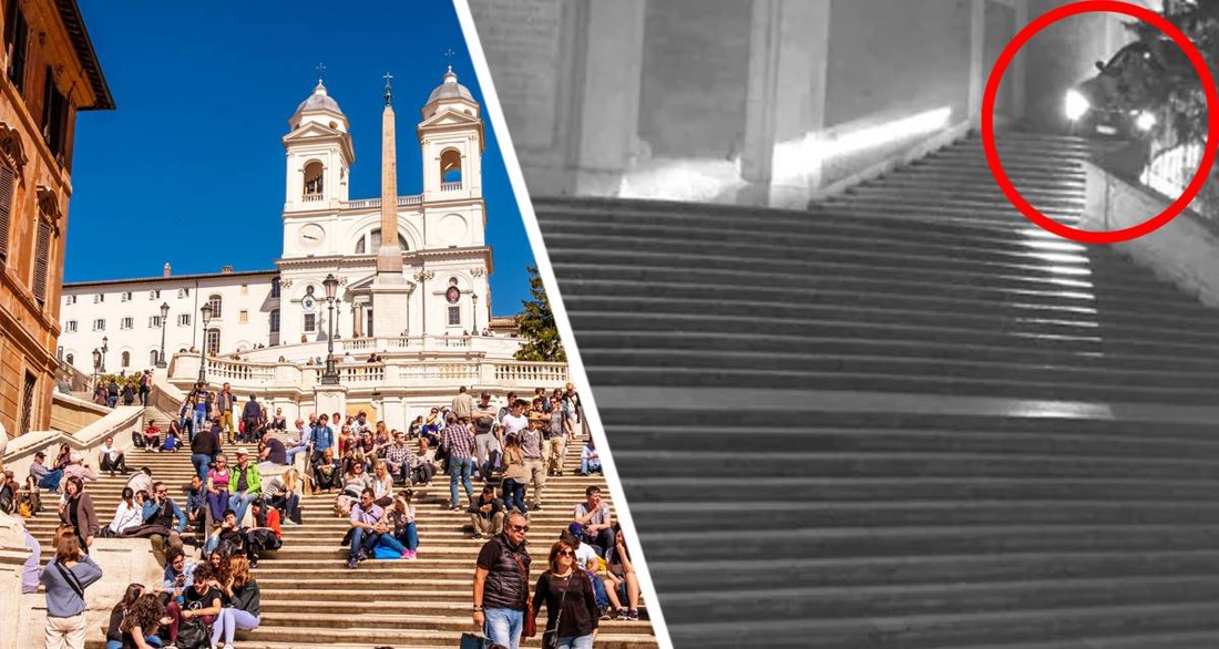Турист спустился на Maserati со знаменитой Испанской лестницы в Риме