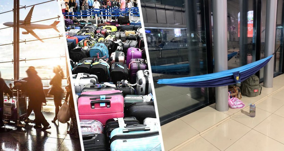 Турист натянул в аэропорту гамак после опоздания и улегся в него для сна