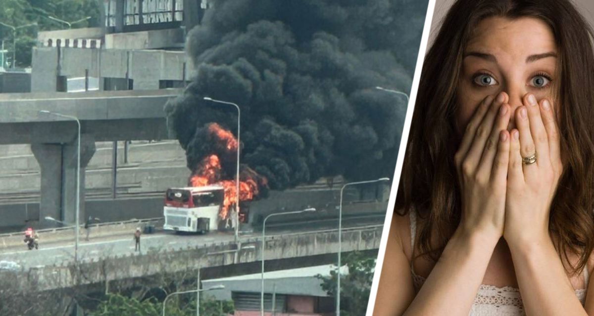 Туристический автобус в Таиланде вспыхнул на эстакаде: началась паника, чемоданы туристов превратились в пепел