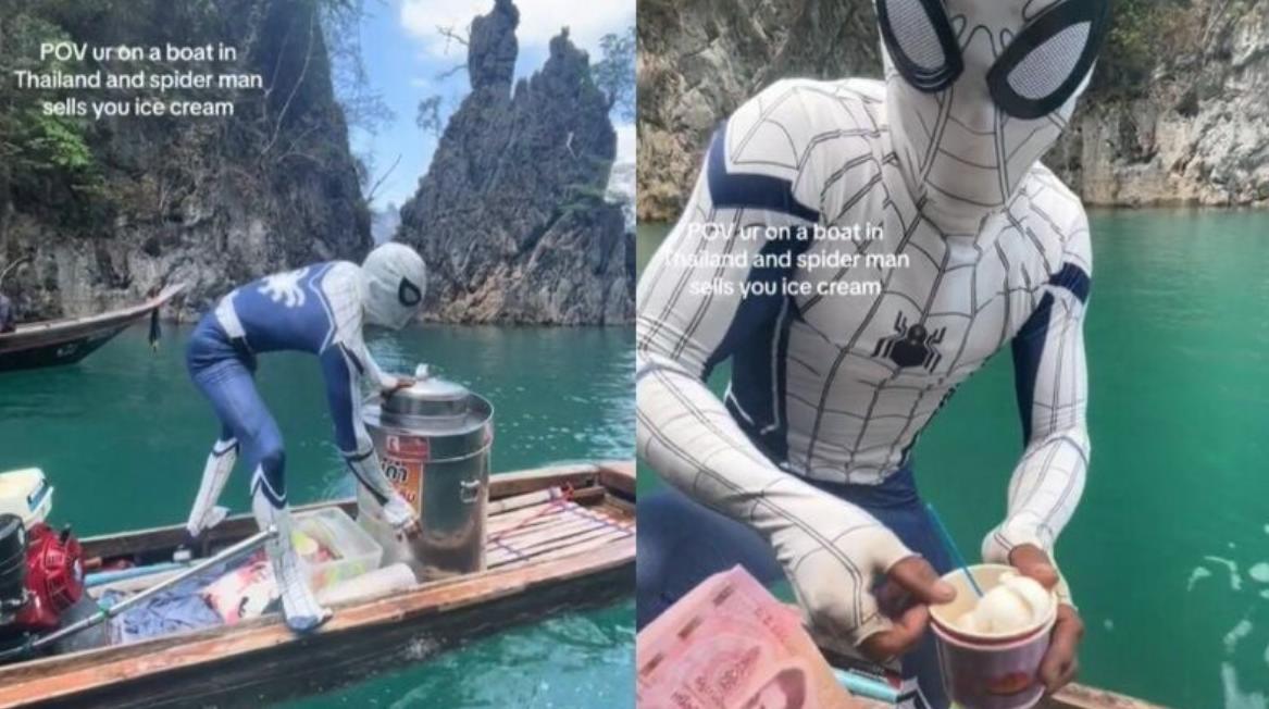 Человек-паук в Таиланде начал угощать туристов мороженым